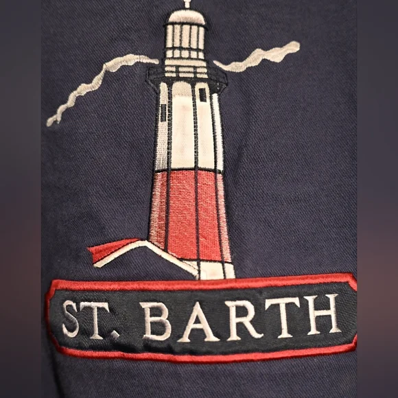 Oarsman Embroidery St Barth Oversize Navy Blue Cotton Sweater Coastal Nautical M - Picture 5 of 14